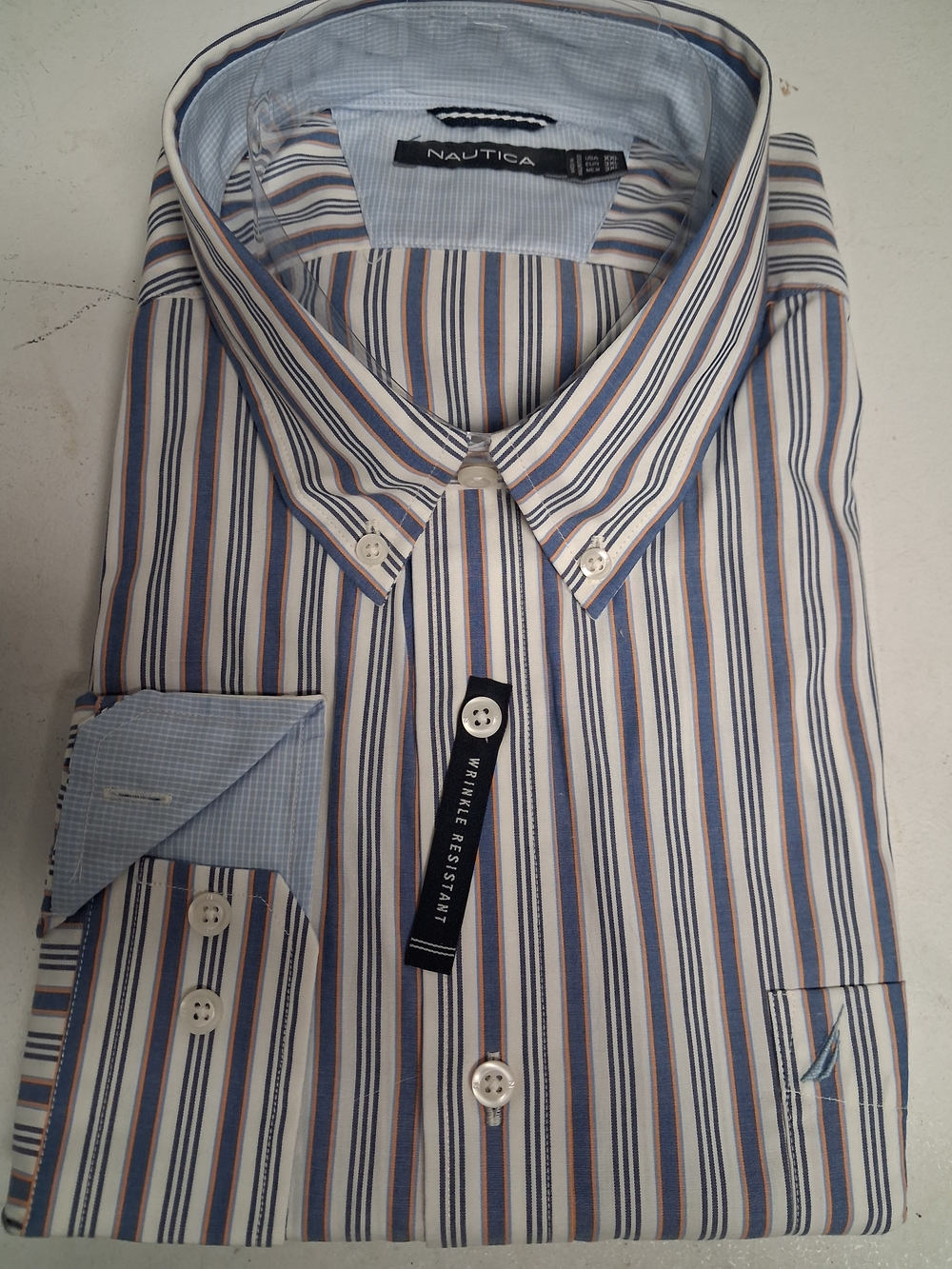 Nautica Men's Blue, Brown & White Striped Button-Down Shirt